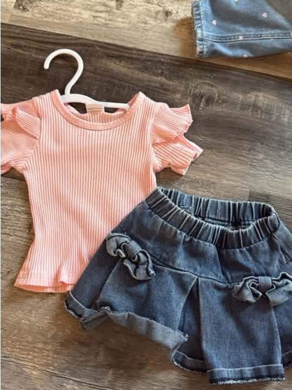 SHEIN Girls Pink Ribbed Flutter Sleeve Tee
